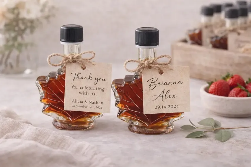 Maple Syrup Favors in Mini Maple Leaf Bottles