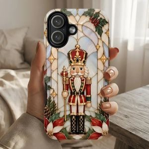 hand holding a christmas themed phone case
