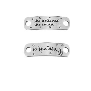 two shoe tags with text on them
